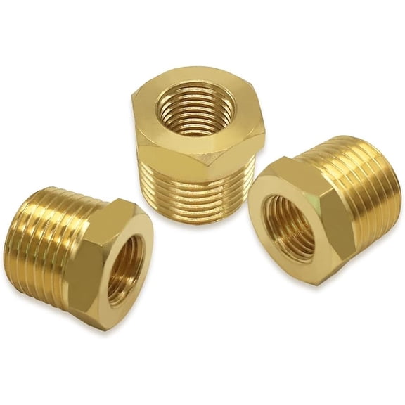 FRKSMD-3PCS Brass Reducing Hex Bushing 1/2" NPT Male x 3/8" NPT Female Thread Reducer Pipe Fitting Adapter