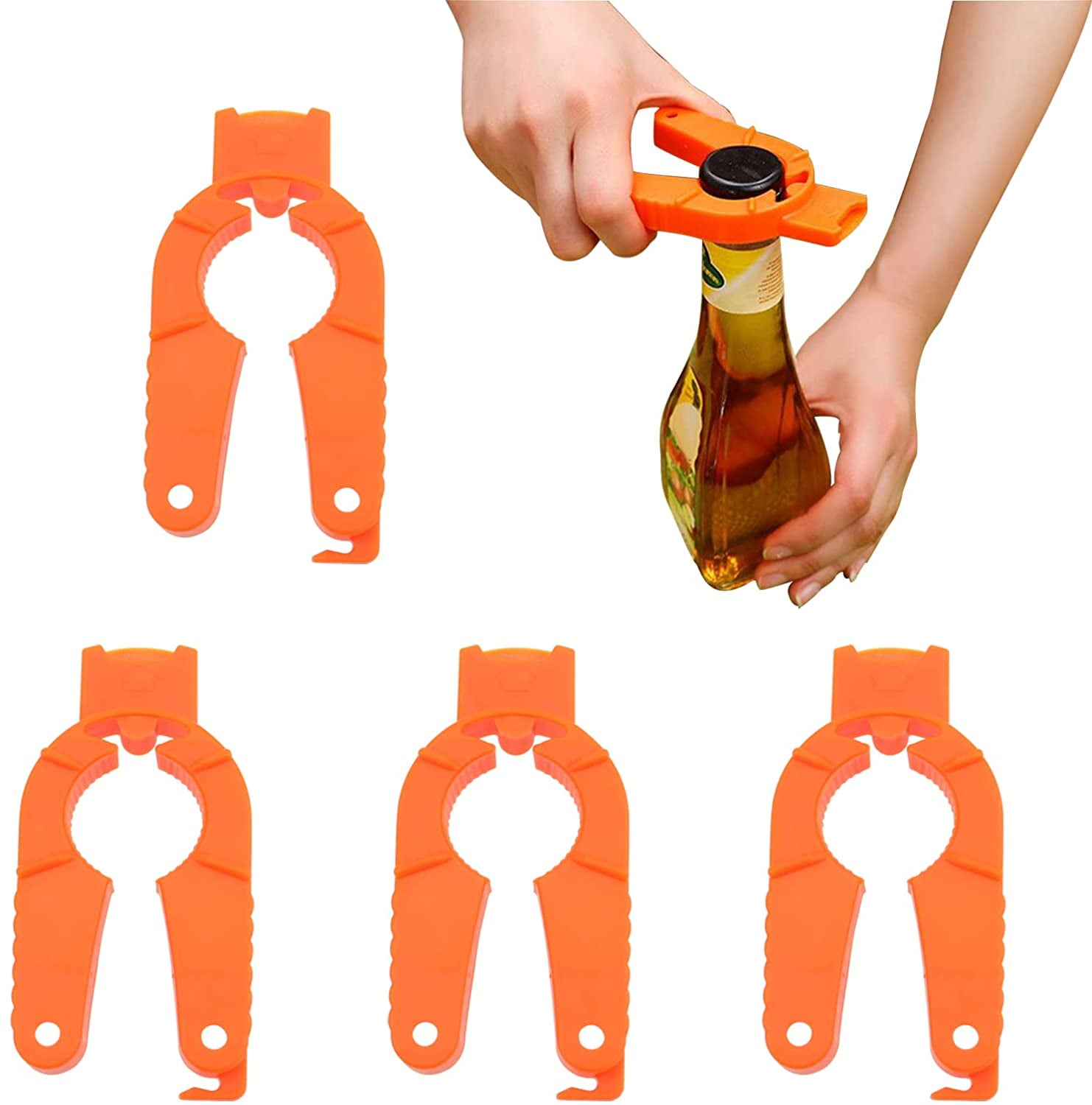 FRKSMD-4 PACK Multifunctional Kitchen Bottle Opener Adjustable Easy Grip Bottle Jar Opener Orange Can Opener Use for Elderly Weak Hands and Arthritic
