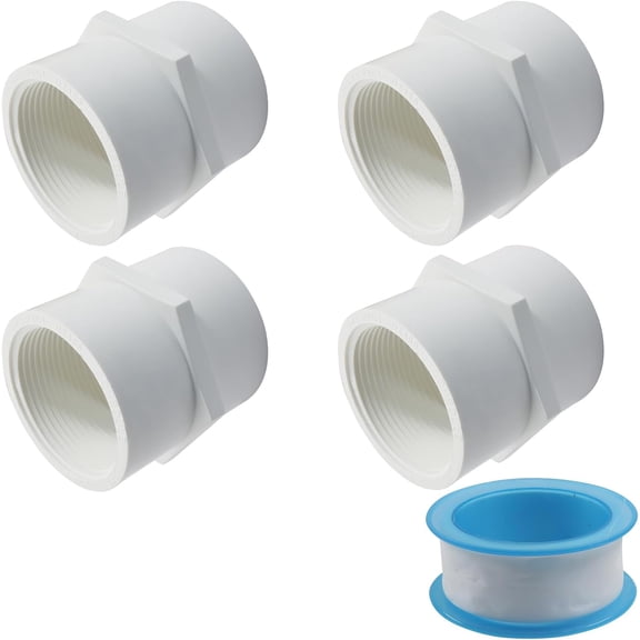 FRKSMD-4 Pack 1-1/2 Inch White PVC Pipe Coupling Adapter with Female to Female Thread, SCH40 Rated, for Sprinkler, Irrigation, Swimming Pools Pipe Fittings Connector