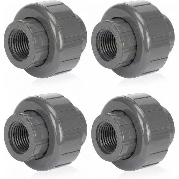 FRKSMD-4 Pack 1/2 Inch PVC Union Pipe Fitting Threaded Union Compatible with 898 Series, Schedule 80, Female x Female NPT Thread, EPDM O-Ring
