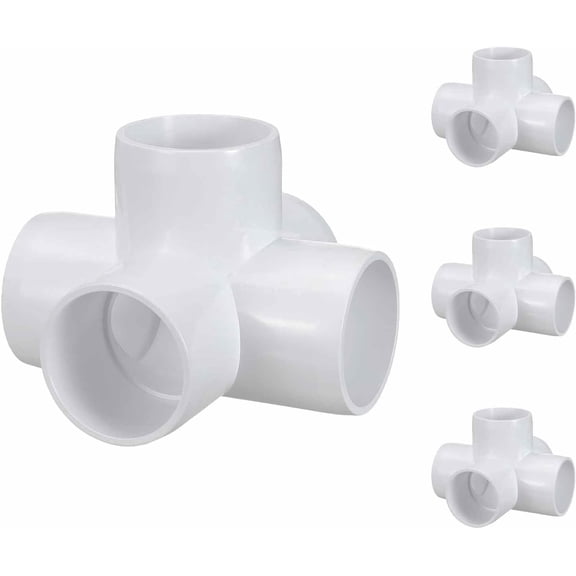 FRKSMD-4 Pack 1/2" SCH40 PVC Elbow Pipe Fitting, 5-Way PVC Elbow Corner Side Outlet Cross Fitting, Furniture Grade Pipe Connectors for DIY Project, Pond Protection, Socket x Socket, White