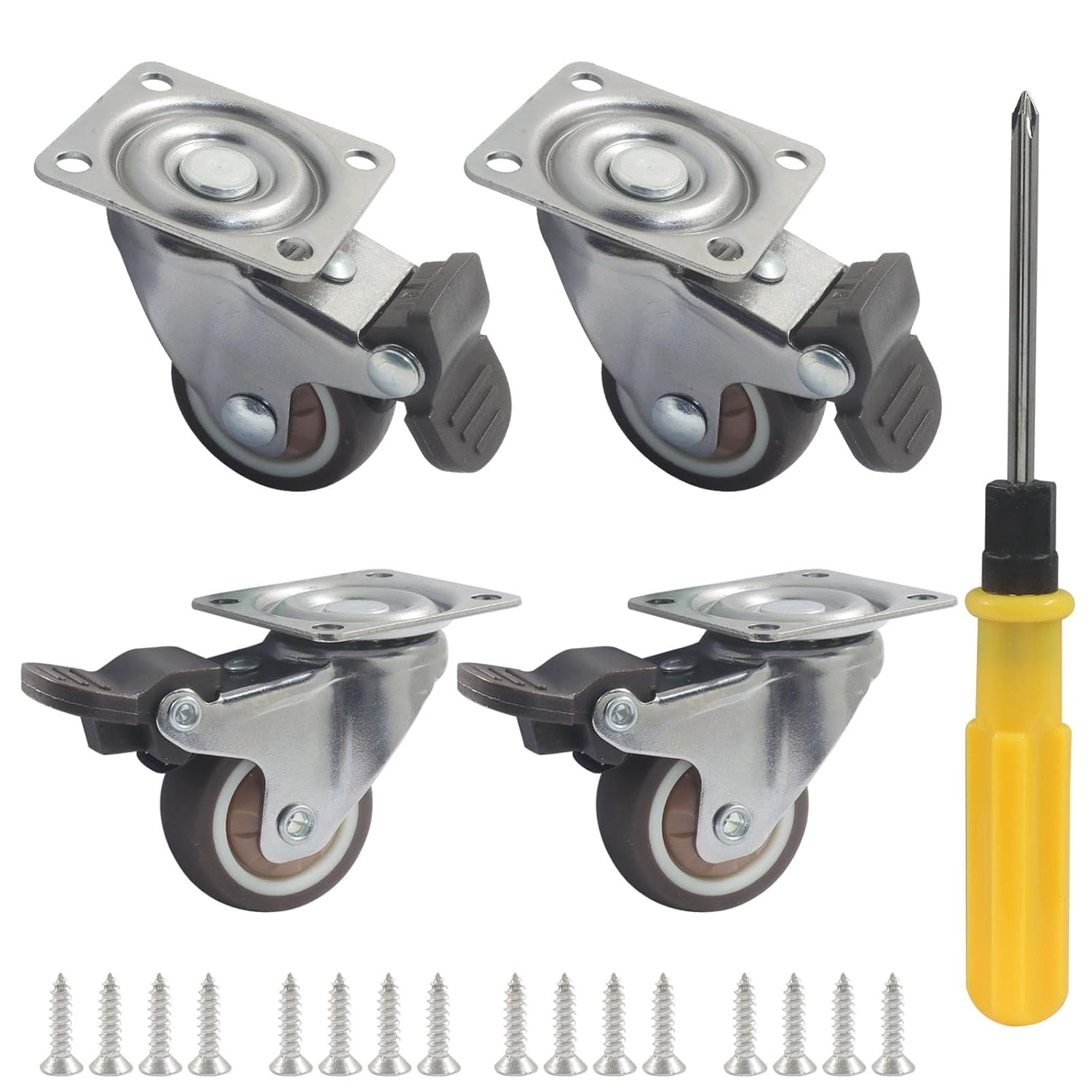 FRKSMD-4 Pack 1.5" Caster Wheels, Furniture Casters with Brake Rubber Wheels, No Noise Small Swivel Wheels for Workbench/Table