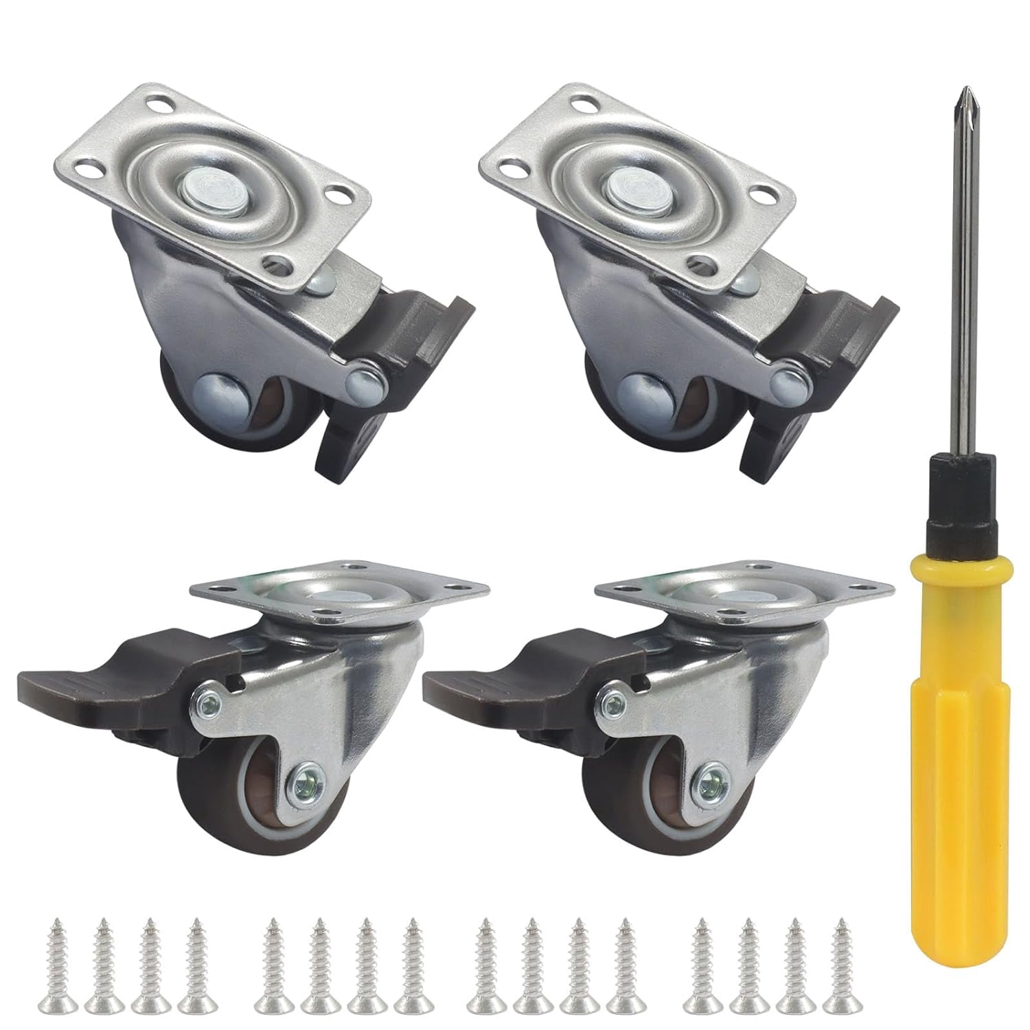 FRKSMD-4 Pack 1" Caster Wheels, Furniture Casters with Brake Rubber Wheels, No Noise Small Swivel Wheels for Workbench/Table