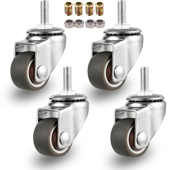 FRKSMD-4-Pack 1 Inch M6x 15mm Swivel Caster Wheels with Mini Threaded Stem Small Tiny Shopping Cart Wheel Rubber TPE Perfect Caster Set for Small Furniture and Equipment