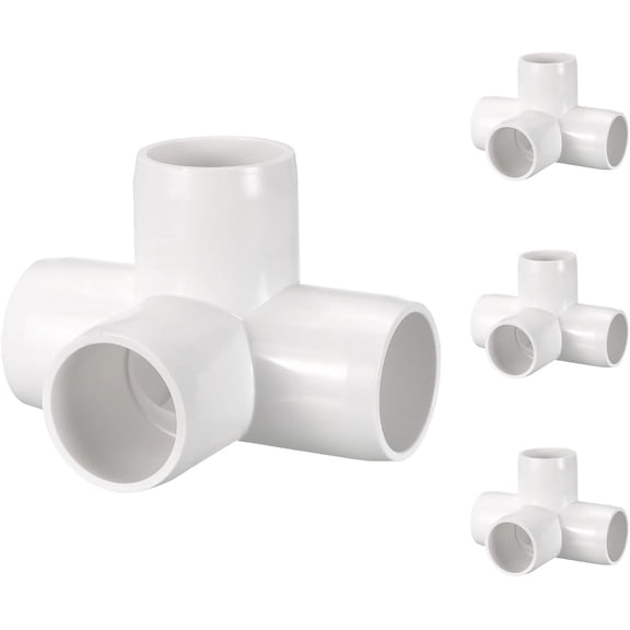 FRKSMD-4 Pack 1" SCH40 PVC Elbow Pipe Fitting, 4-Way PVC Elbow Corner Side Outlet Tee Fitting, Furniture Grade Pipe Connectors for DIY Creative Project, Pond Protection, Socket x Socket