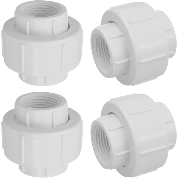 FRKSMD-4 Pack 3/4 Inch PVC Union Fittings (Socket x Socket), Female Thread PVC Connectors Coupling Adapter Slip Union Schedule 40 for 0.98/25mm OD Tubing Pipe (Female Thread)