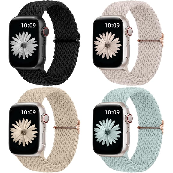 FRKSMD-4 Pack Braided Stretchy Solo Loop for Apple Watch Bands Women Men 40mm 41mm 42mm 44mm 45mm 46mm 49mm 38mm, Soft Nylon Elastic Sport Strap for iWatch Band Series 11 10 9 8 7 6 5 4 3 2 1 SE Ultr