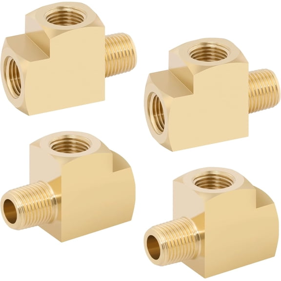 FRKSMD-4 Pack Brass Tee Fittings 1/8" NPT Female to 1/8" NPT Female to 1/8" NPT Male Barstock Street Tee Fittings 3 Way Brass Pipe Fitting