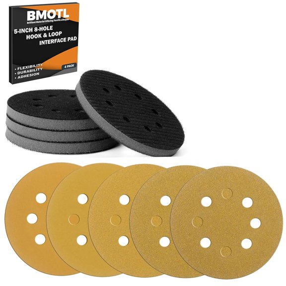 FRKSMD-4 Pack Interface Pads + 50Pcs 5 Inch 8 Hole Hook & Loop Sanding Discs