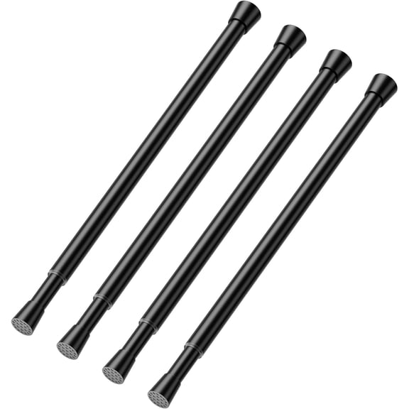 FRKSMD-4 Pack Tension Curtain Rod 8 to 12 Inch, DIY Mini Spring Curtain Rods No Drill for Slim Window Cupboard Closet Sidelights, Black