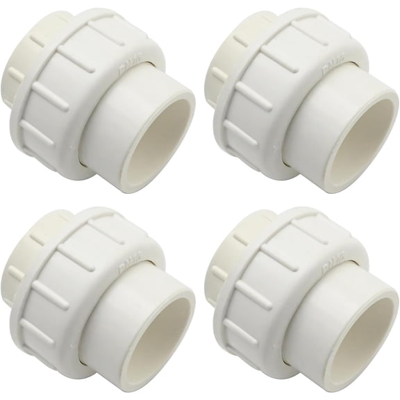 FRKSMD-4 Pcs 1" White PVC Union Pipe Fitting (Socket x Socket), PVC Slip Union Adapter Coupling Schedule 40 EPDM O-Ring, Coupling Pipe Fitting