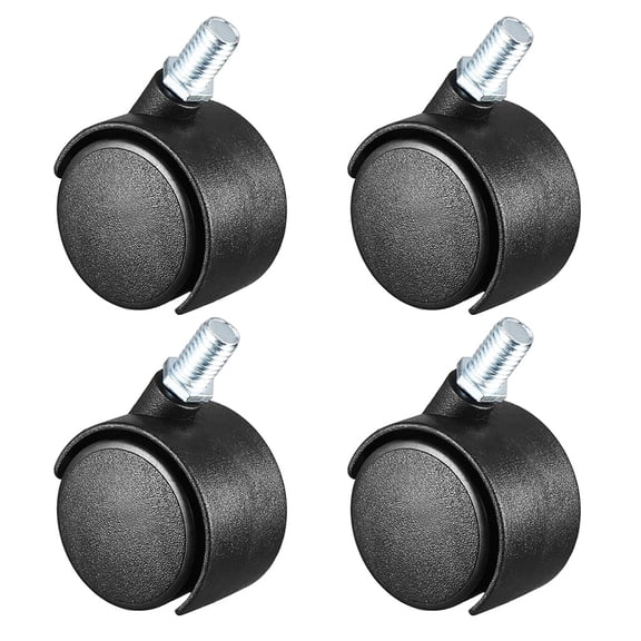 FRKSMD-4 Pcs Nylon Caster, Swivel Twin Wheel Threaded Stem Casters, Great for Cabinets Shelves Daily Use, (Black, 1.5-Inch)