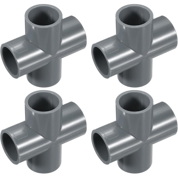 FRKSMD-4 Pcs PVC Fitting, Cross 4 Way PVC 20mm Inner DIA PVC Connectors PVC Elbow PVC Pipe Fittings PVC Coupling PVC Furniture Corner Connector for DIY Garden Support Structure, Grey
