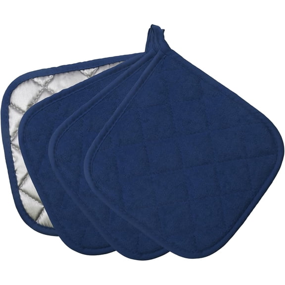 FRKSMD-4 Pcs Quilted Pot Holder, Cotton Heat Resistant Hot Pads for Kitchen, Countertops, Oven Pot Holders (Blue)