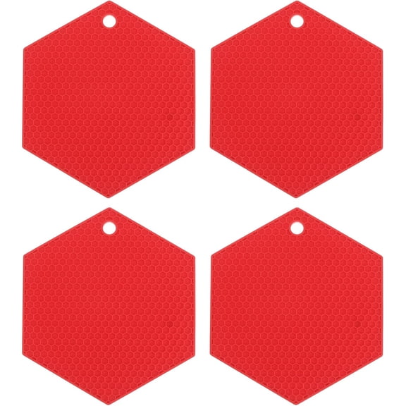 FRKSMD-4 Pcs Silicone Trivet Mats, Hexagon Silicone Pad Hot Pad Pan Protectors Table Protector Heat Resistant Mat for Countertop, Kitchen, Hot Dishes, Hot Pots and Pans, Red