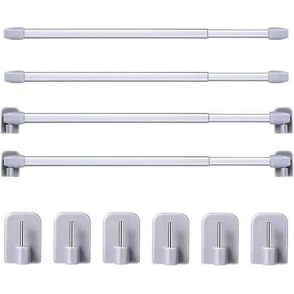 FRKSMD-4 Pieces French Door Curtain Rod, 15.7 to 27.5 Inches, Silver, Plastic, Over-The-Door, Hanging Rod, Window Treatment Single Rods