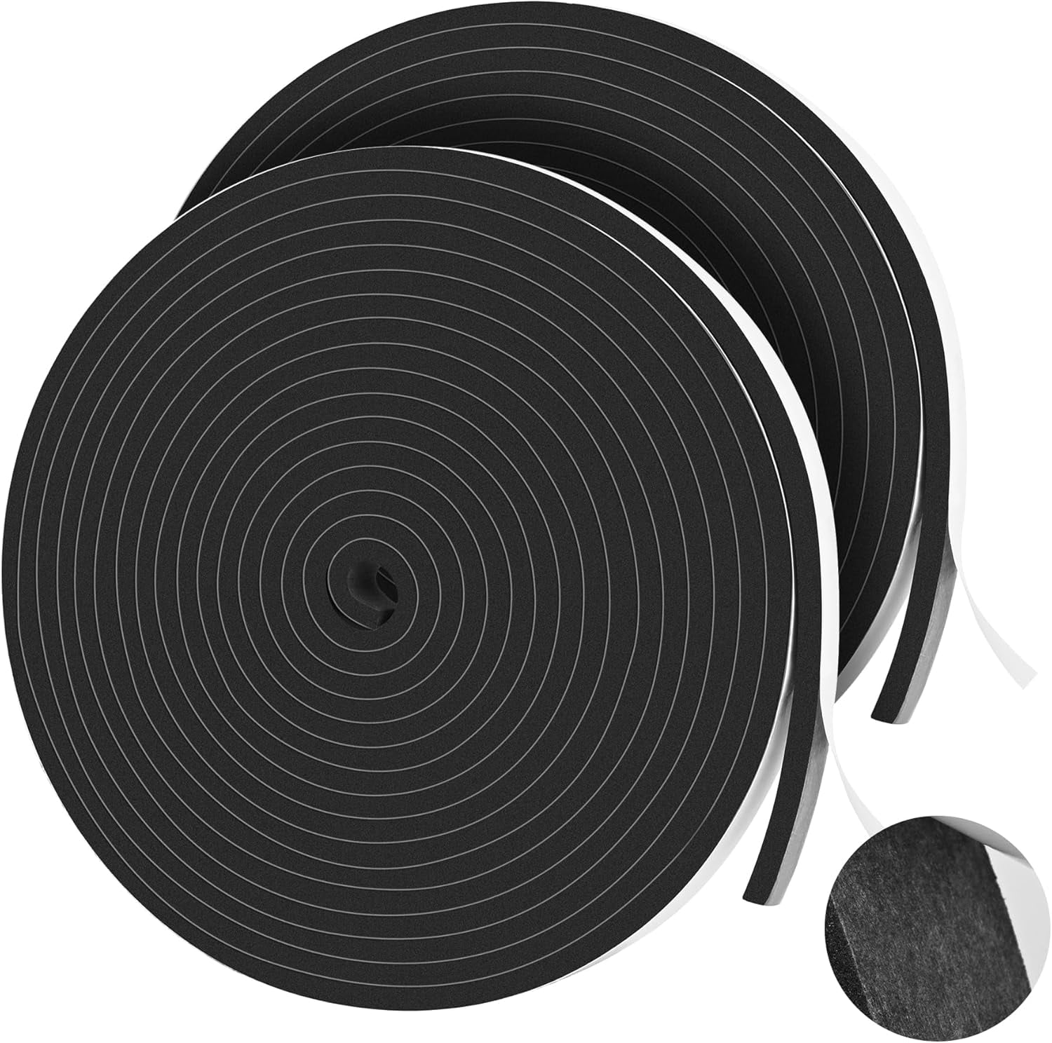 FRKSMD-42Ft Foam Tapes Self Adhesive Foam Seal Strips 1/2In x 1/4In x 21Ft Each Roll Weatherstrips High Resilience Weather Stripping Door Seals for Door Soundproofing, Window Insulation (2R, Black)