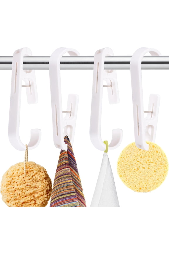 -4Pcs Laundry Hooks with Clips Hanger, Multipurpose Plastic Clothes Pins, Single Clip Hangers, Socks Glove Boot Towels Clips for Bathroom Wardrobe Kitchen Travel Portable (White)