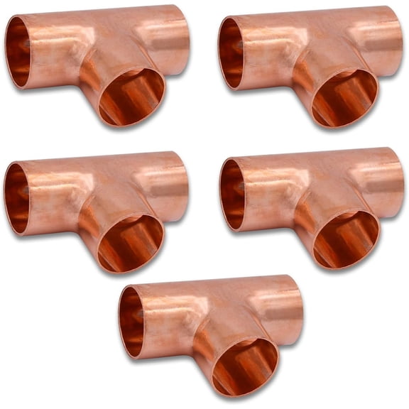 FRKSMD-5/16" Copper Pipe Tee Fitting, Copper Three Way Welding Joint for HVAC and Refrigeration with Rolled Tube Stop Sweat Ends,Pack of 5