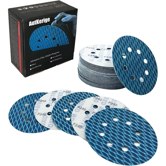 FRKSMD-5 Inch 8 Hole Diamond Shape Sanding Discs240 Grit, 50 Pcs Hook and Loop Sanding Discs for Orbital and Random Disc Sanders, Woodworking, Metalworking, Anti-Blocking SandinDiscs
