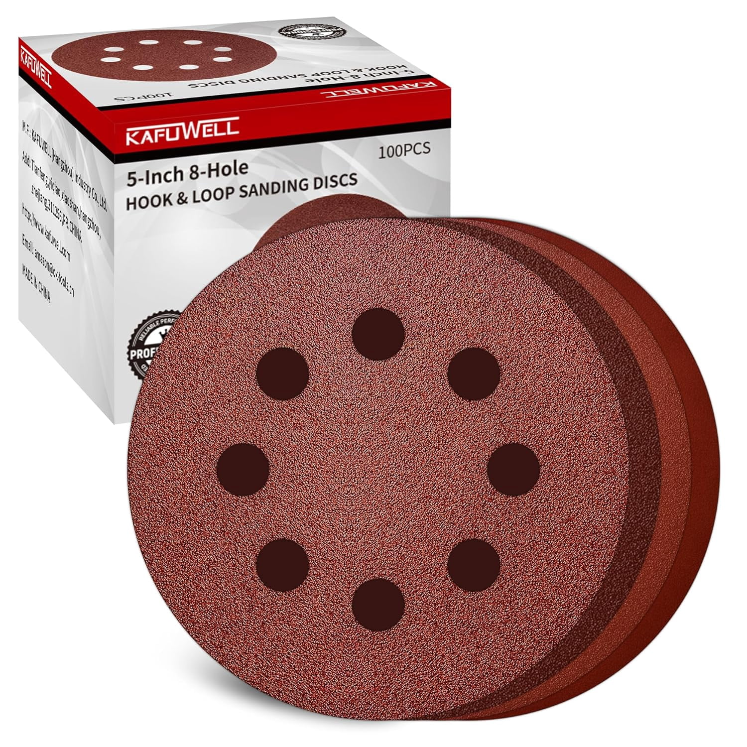 FRKSMD-5 Inch Sanding Discs Hook and Loop, 8 Hole Random Disc Sanders & Orbital Sander Pads for Wood with Variety Pack, 60, 120, 240, 320 Grit - 100 PCS Dustless Round Sanding Discs