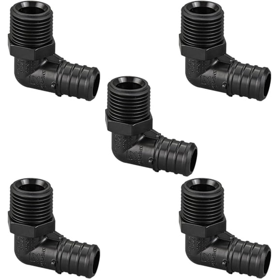 FRKSMD-5 Pack Poly PPSU Pex 3/4" x 1/2" Male NPT 90 Degree Elbow Threaded Adapter Barb Crimp Fittings for PEX B Pipes ASTM F2159 (5pcs 3/4"x1/2" Elbow)