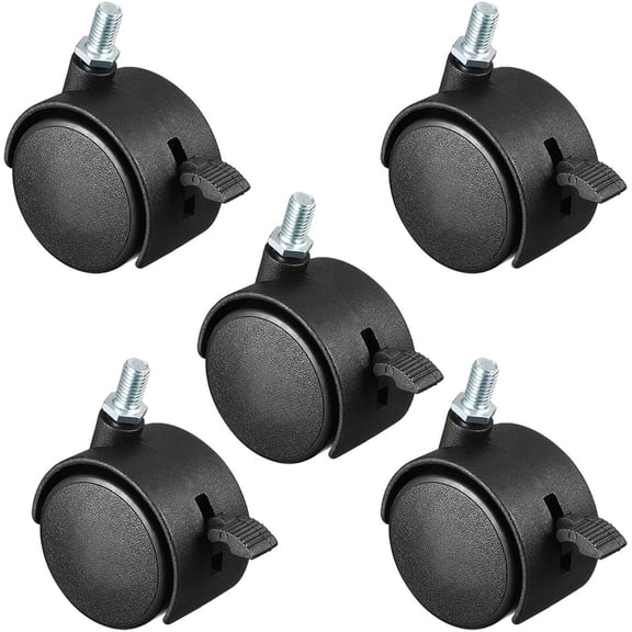 FRKSMD-5 Pcs 2 Inch Swivel Caster Wheels Nylon 360 Degree Threaded Stem Caster Wheel with Brake, M10 x 15mm, 39lb Capacity