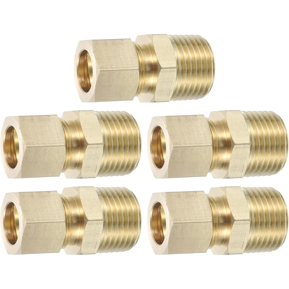 FRKSMD-5 Pcs Brass Compression Tube Fitting, 1/2" OD x 1/2" NPT Male Connector Compression Union Connector Brass Straight Coupling Adapter for Air Liquid Oil Gas Vacuum Lines