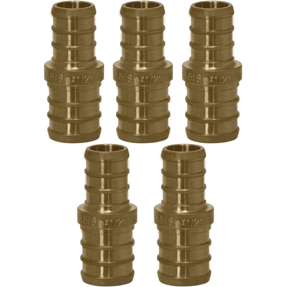 FRKSMD-5 Pieces 5/8" x 1/2" Pex Reducing Coupling, Brass, Crimp Version, Pex Coupling, 5 Packs