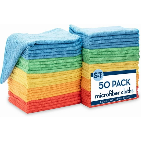 FRKSMD-50 Pack Microfiber Cleaning Cloth, Bulk Towels for Home, Reusable Microfiber Towels for Cars, Cleaning Rags, Assorted, 11.5 Inches x 11.5 Inches, 50 Count