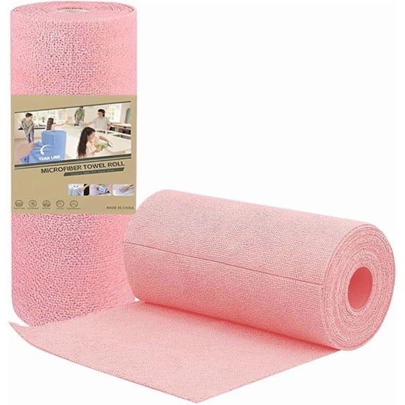 FRKSMD-50-Pack Microfiber Cleaning Cloth Roll, Pink Reusable Washable Tear Away Towels for Home, Car, Kitchen, Glass, Pets & Garage - 25x25cm