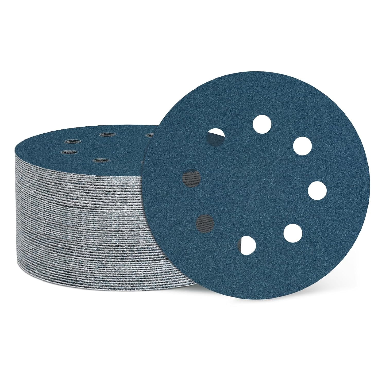 FRKSMD-50 Pcs 5 Inch Sanding Disc 8 Hole 240 Grit Hook and Loop Sandpaper Random Orbital Sander Pads for Woodworking, Metal, Stone Grinding and Polishing, Blue, Zirconia