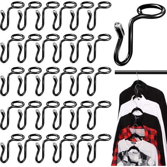 FRKSMD-50 Pieces Clothes Hanger Connector Hooks, Metal Clips Extender Hooks for Velvet Hangers Closet Space Saving(Black,50 Pieces)