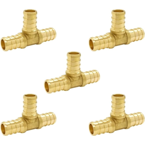 FRKSMD-5PCS 1/2 Inch PEX Tee Fitting Soild Brass Barb Crimp Fittings For PEX Pipe Hose