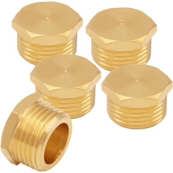 FRKSMD-5PCS Brass Garden Hose End Plug Cap 3/4" GHT Male Thread Spigot Outer Hex Plugs Caps Fittings