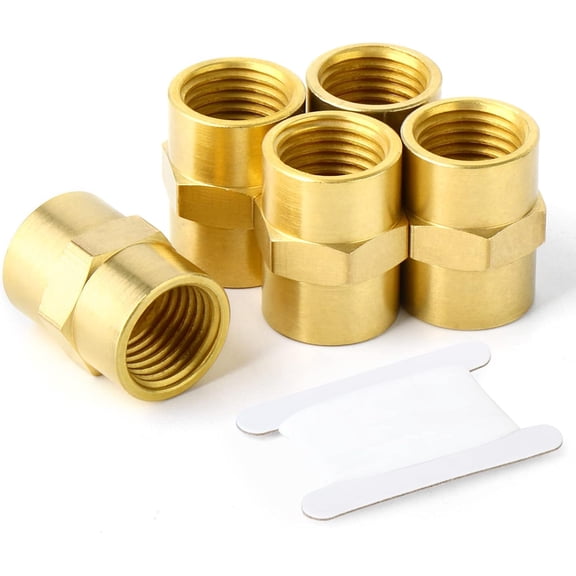 FRKSMD-5PCS Brass Pipe Fitting, Coupling, 3/8-Inch Female Pipe x 3/8-Inch Female Pipe