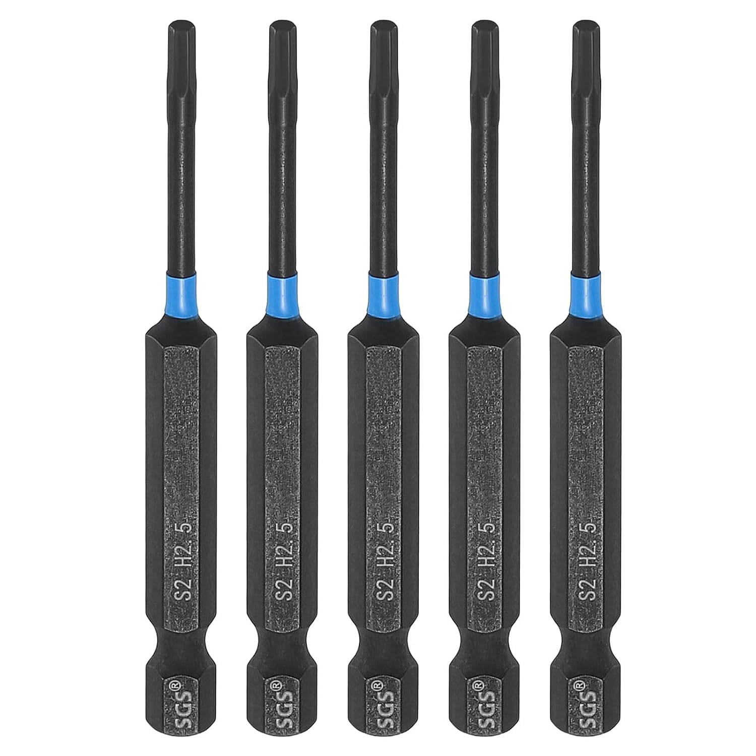 FRKSMD-5pcs Hex Head Wrench Drill Bit 2.5mm(H2.5) 1/4" Hex Shank 3"(75mm) Length S2 Steel Magnetic Hexagon Impact Drivers Metric Screwdriver Bit