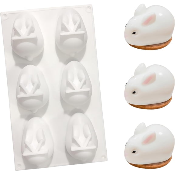 FRKSMD-6 Cavity Easter Rabbit 3D Silicone Molds Rabbit Shape Silicone Baking Mold DIY Mousse Cake Pudding Jelly Dessert Fondant Cheesecake Soap Ice Tray Chocolate Candy Molds