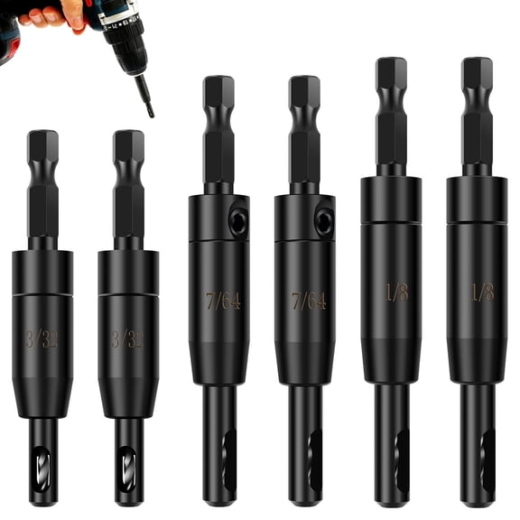 FRKSMD-6 PCS Self Centering Drill Bit Set 3/32", 7/64", 1/8" - Center Drill Bit Set VIX Bit for 1/4" Hex Shank Drill, Multipurpose Hinge Drill Bit Set for Woodworking Window Door Hinge