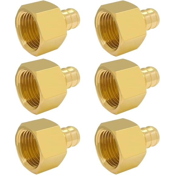 FRKSMD-6 Pack 1/2" Pex Female Adapter, PEX 1/2 Inch to 1/2 Inch Female NPT Adapter Brass Crimp Fitting