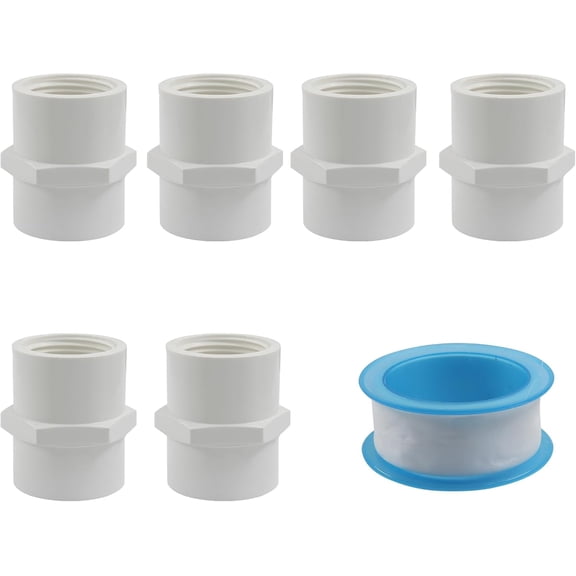FRKSMD-6 Pack 1 Inch White PVC Pipe Coupling Adapter with Female to Female Thread, SCH40 Rated, for Sprinkler, Irrigation, Swimming Pools Pipe Fittings Connector