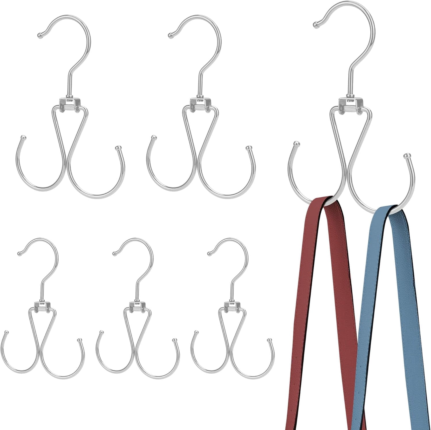 FRKSMD-6 Pack Purse Hanger for Closet, 12 Storage Capacity Rotatable Purse Hooks, Hanging Backpack Bag Holder, Closet Organizers and Storage, Silver