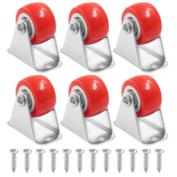 FRKSMD-6 Pack Rigid No-Swivel Plate Caster Wheels, 1 inch Hard Rubber Caster Wheels with Screws, Red Plate Casters for Furniture, Workbench