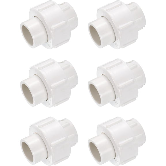 FRKSMD-6 Pcs 1/2" Union PVC Coupling Pipe Fitting (Socket x Socket) PVC Slip Union Coupling Adapter Schedule 40, EPDM O-Ring, White
