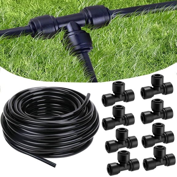 FRKSMD-65 Foot (20 m) Drip Hose, 1/4 Inch Blank Distribution Hose Drip Hose with 8 Packs of 1/4 "Drip Tee Connectors,Suitable for Quick Connector Irrigation Systems,Small Garden Irrigation Systems