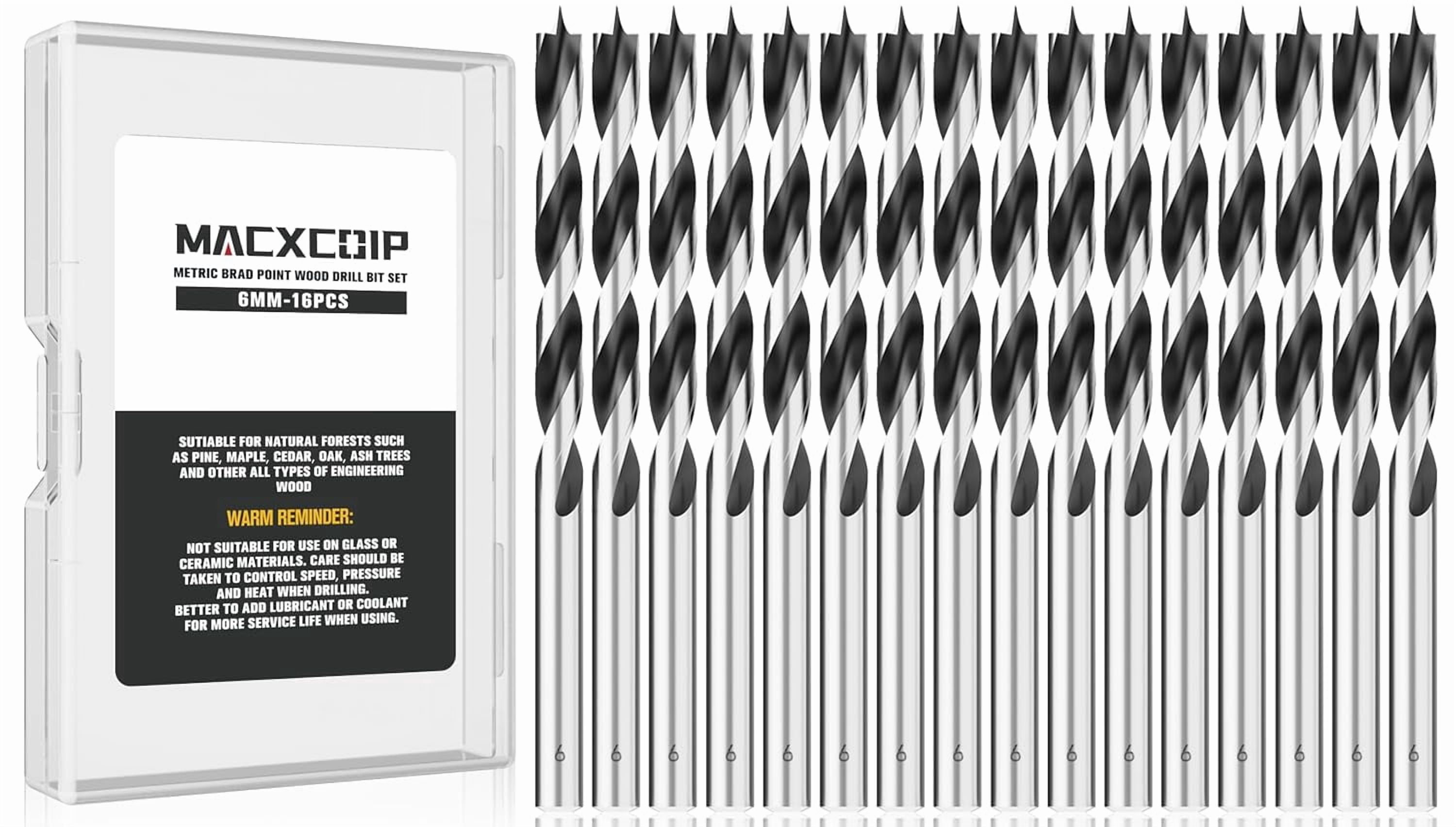 FRKSMD-6MM Metric Brad Point Wood Drill Bit Set, 16Pcs Drill Bit Set with Double Flutes Design for Carpenter Woodworking and All Types of Wood