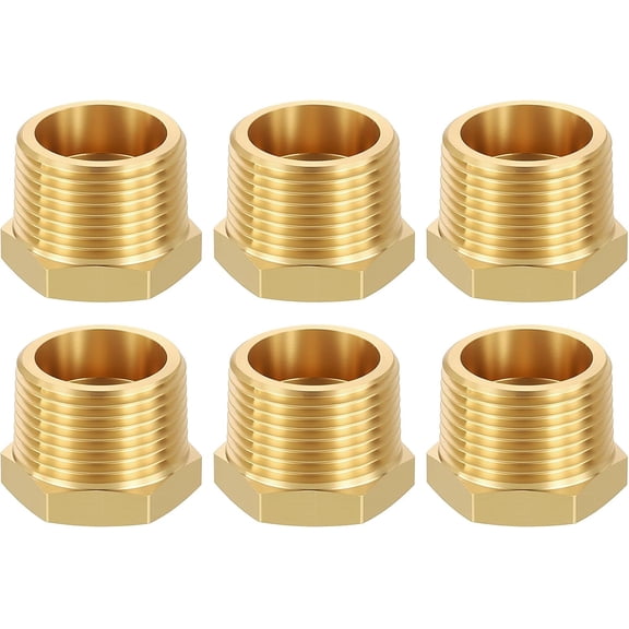 FRKSMD-6PCS 3/4" Male NPT x 3/8" FeMale NPT Thread Brass Hex Bushing Extension Adapter for Tub Spout/Shower