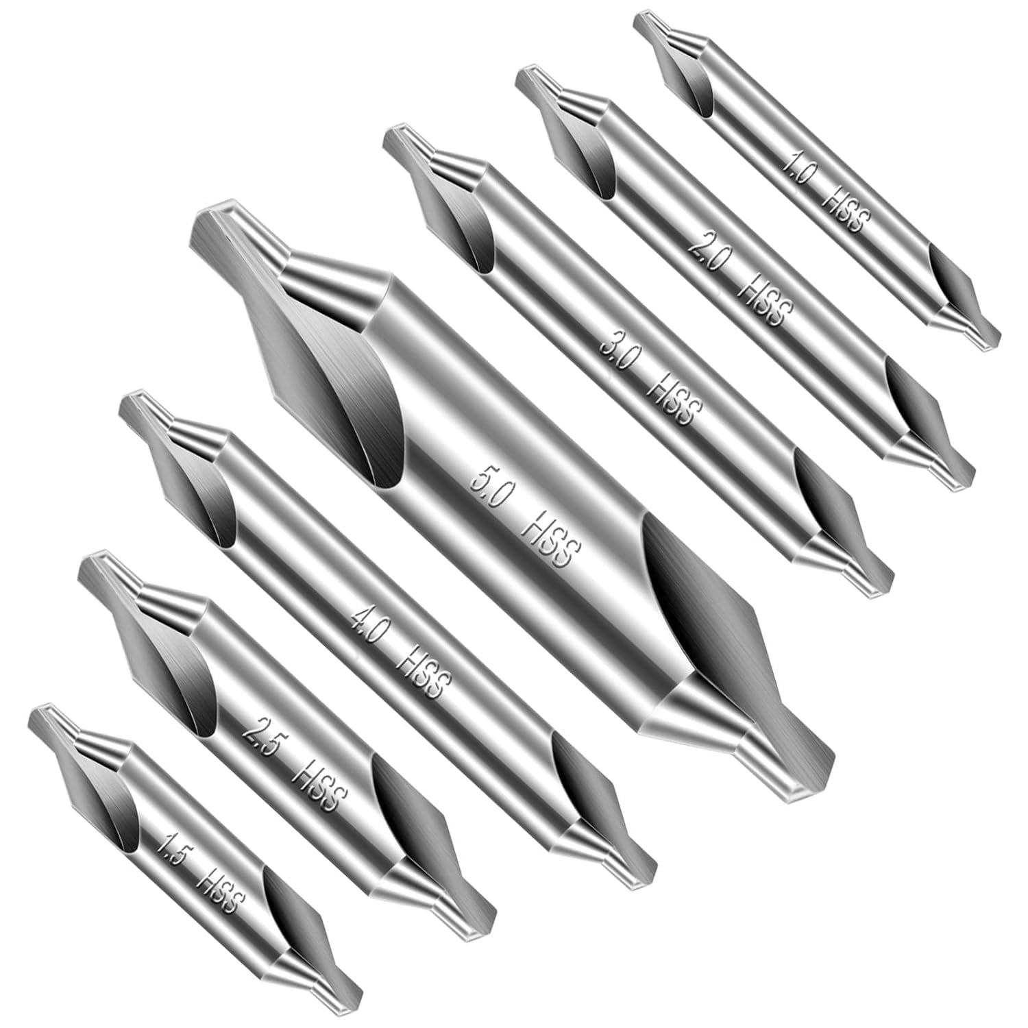 FRKSMD-7 Pcs Centering Drill Bit M2 High Speed Steel Center Drill-Bit 60-Degree Angle Center Drill Bit Set Size 1.0 1.5 2.0 2.5 3.0 4.0 5.0 Countersink Tools for Lathe Metalworking