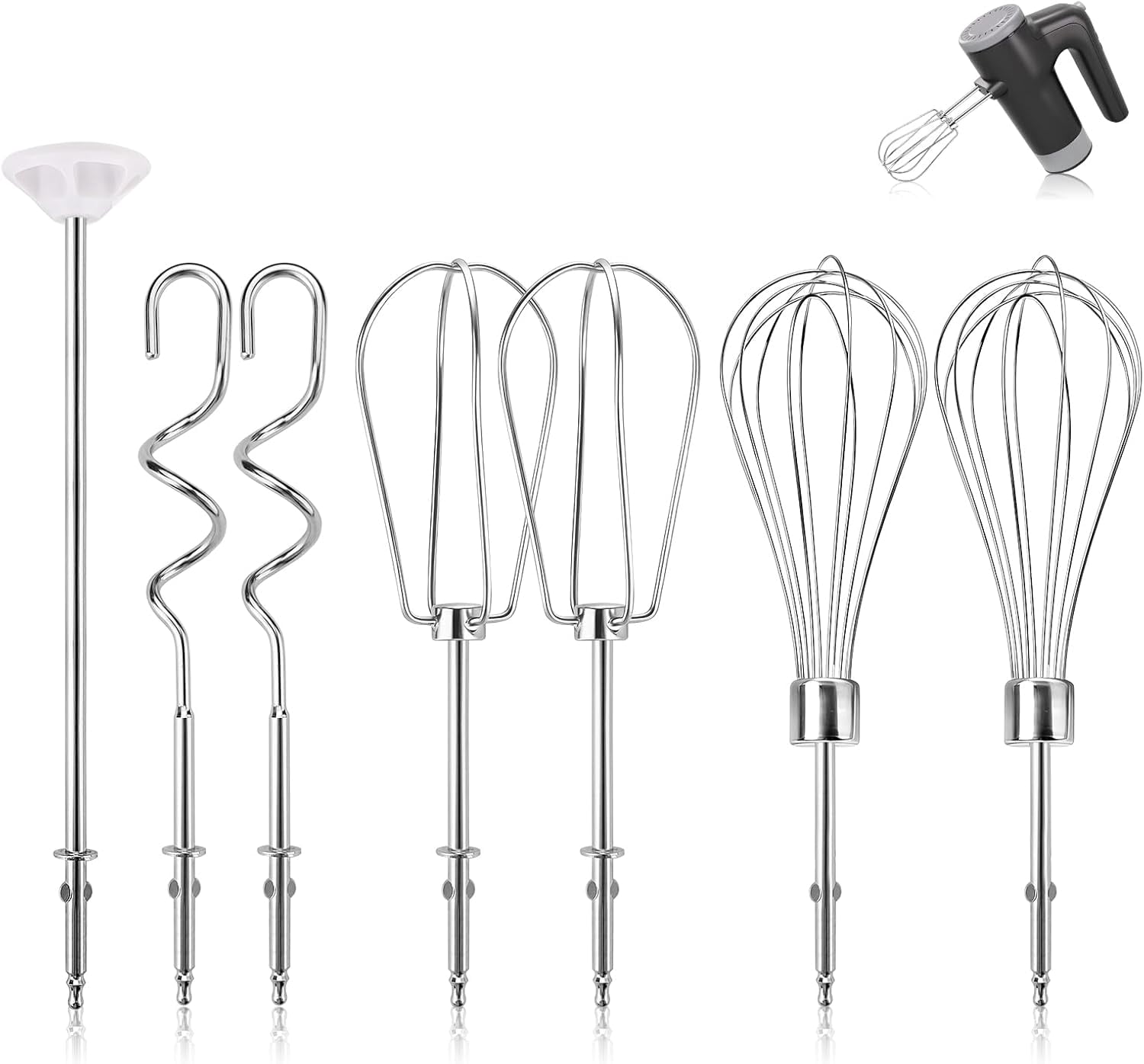 FRKSMD-7 Pieces Hand Mixer Attachments Beater, Whisk, Dough Hooks, and Liquid Blending Rod, Hand Mixer Accessories Compatible with KHM3 KHM5 KHM7 KHM9 (Silver)