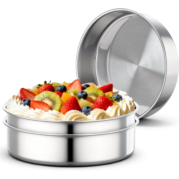 FRKSMD-8 Inch Cake Pans Set of 3, Round Stainless Steel Layer Cake Pan Tin for Wedding Birthday Party, Cheesecake Mold for Homemade Baking Oven Bakeware